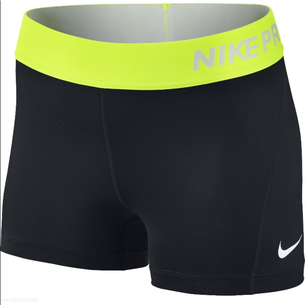 black and yellow women’s nike pro shorts